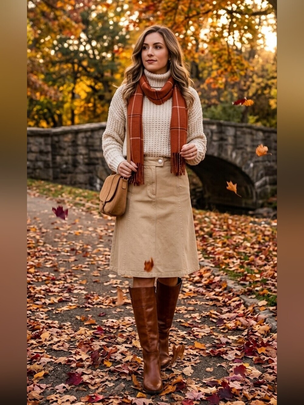 100% Cotton Neutral A-Line Skirt with Front Button